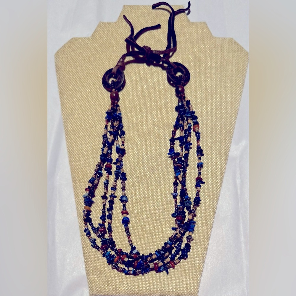 VINTAGE lapis lazuli sterling silver necklace double layer.